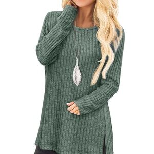 Green Ribbed Knit Women's Top